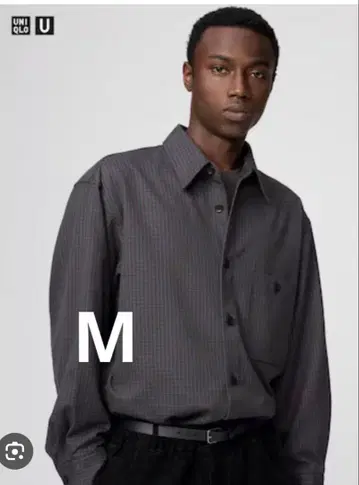 UNIQLOU 트윌 워크 오버사이즈 셔츠 다크 그레이 체크 M