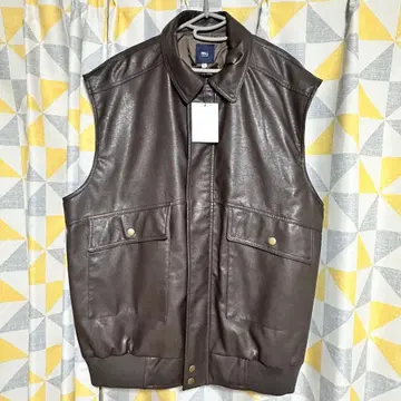 브라운 가죽 슬리브리스 자켓