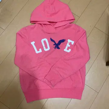 핑크 LOVE 프린트 후드티