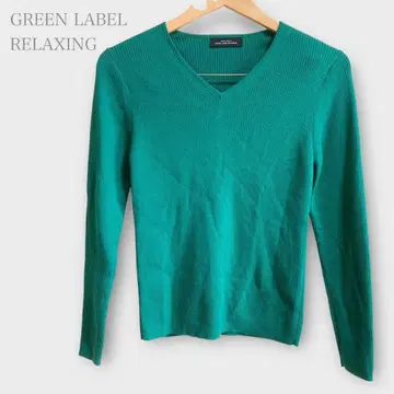 그린 라벨 릴랙싱 V넥 리브 니트 스웨터 울 100%