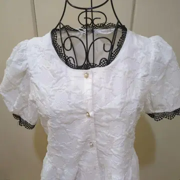 화이트 반팔 블라우스 레이스 원피스