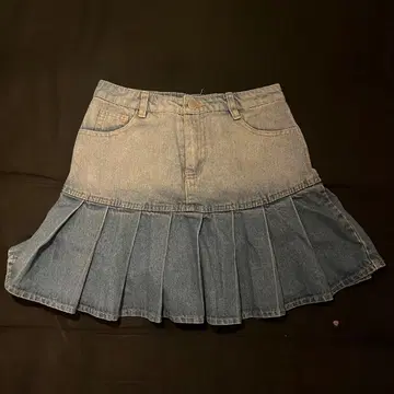 데님 플리츠 스커트 플레어
