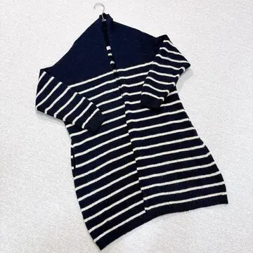 산밸리 긴팔 롱 가디건 니트 M 사이즈 네이비 보더 모 100%