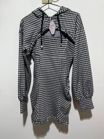 bubbles 크롭 후드티 레이어드 원피스