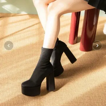 [ R&E ] 통굽 청키힐 NEO 스트레치 숏부츠 블랙