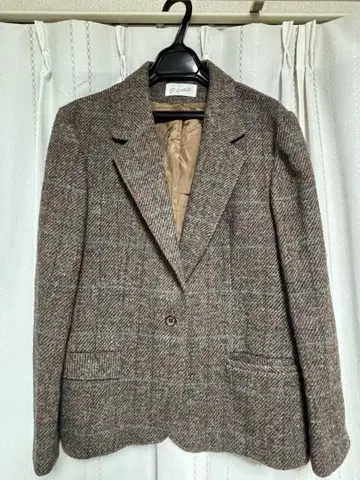 브라운 체크 무늬 테일러드 자켓 구제 의류