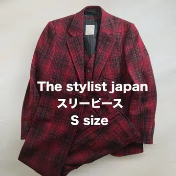 새상품급 더스타일리스트재팬 울100 3피스 수트 빨간색 체크 S M