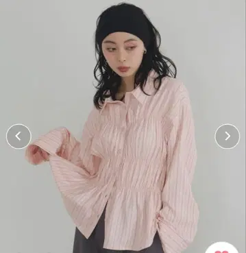 LIAN 셔링 뷔스티에 디자인 셔츠 스트라이프 셔츠