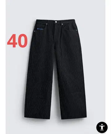 CHAMPION x ZARA 스트라이프 배기 핏 청바지 40