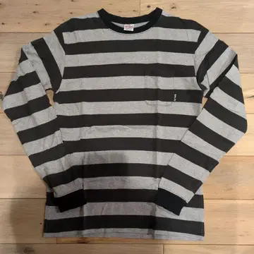 컷 레이트 블랙 그레이 스트라이프 긴팔 티셔츠 M