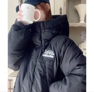 JaVa. 블랙 다운 자켓 후드 부착