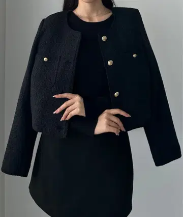 Louere 배색 라메 트위드 자켓 블랙 L