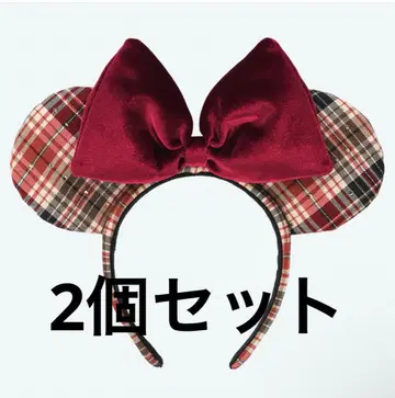 미니 마우스풍 머리띠 빨간색 체크 빨간 체크