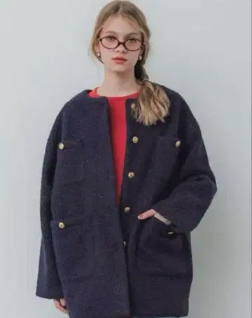 거의 미사용 coca 푸들 보아 노카라 코트 네이비 L