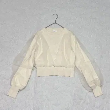 INGNI 튤 배색 리브 니트탑 (M) / 페미닌 크롭 기장