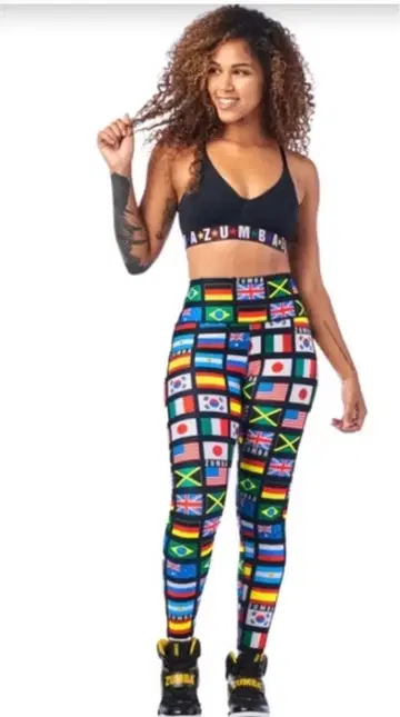 Zumba Spirit 하이웨스트 국기 레깅스 S