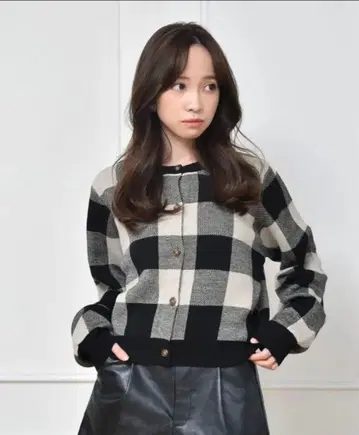 체크 가디건 니트 SET 블랙