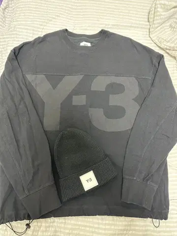 다이니그루푸 착용 Y-3 긴팔 티셔츠 드로 코드 짧은 기장 비니 세트