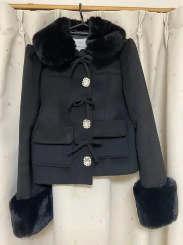 Ank Rouge 비쥬 리본 숏 더플 코트