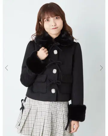 Ank Rouge 비쥬 리본 숏 더플 코트