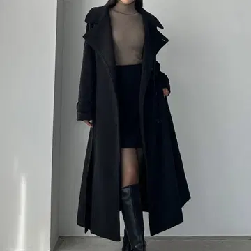 Louere 2way 하이넥 울 라이크 허리 쉐이프 플레어 코트