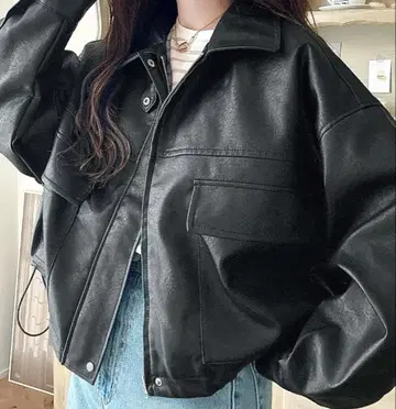 2WAY 컬러 숏 기장 인조 가죽 블루종 M 사이즈