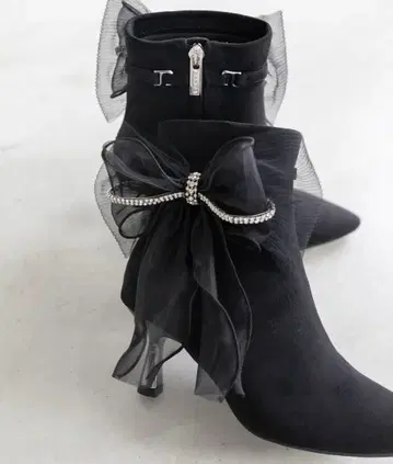 RANDA 란다 리본 숏부츠 리본 스웨이드 숏부츠 블랙