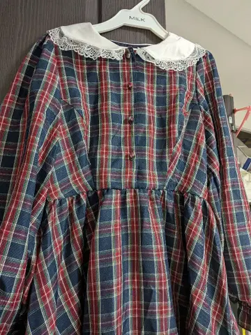 MILK 체크 무늬 긴팔 원피스