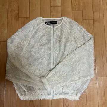 ZARA 아이보리 꽃무늬 레이스 가디건 XS