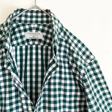 [ 레어 컬러 미사용급 ] 투모로우랜드 필그림 깅엄 체크 BD 셔츠 그린