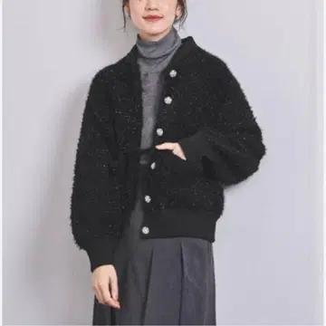 유나이티드 애로우즈 트위드 비쥬 가디건 니트 블루종 자켓