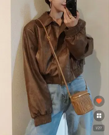 nugu 가죽 자켓 브라운