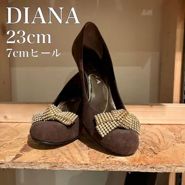 다이애나 펌프스 23cm 7cm 힐 리본 브라운
