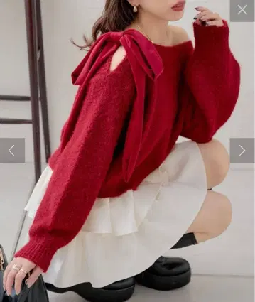 Chico 벨로아 리본 원숄더 루즈 니트