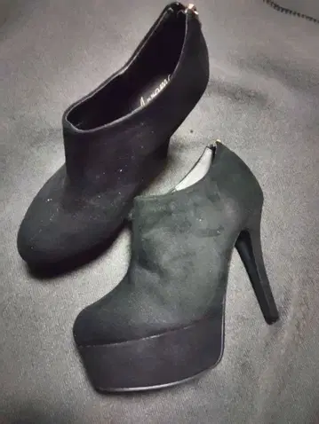 골드 지퍼 13cm 스웨이드 부티 L 블랙