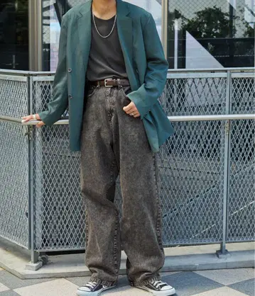 다크 그레이 와이드 데님 팬츠