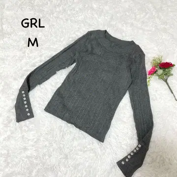 그레일 [ M ] 소매 버튼 긴팔 니트 슬림 레이온 리브 니트