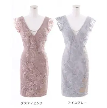 플라워 자수 V넥 드레스 아이스 그레이