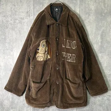 빅 자수 코듀로이 커버올 강아지 빈티지