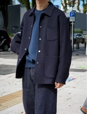 유니클로 +J 울 블렌드 오버사이즈 셔츠 자켓 XXL 네이비