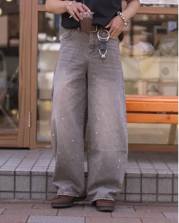 그레이 와이드 팬츠 페인트 가공