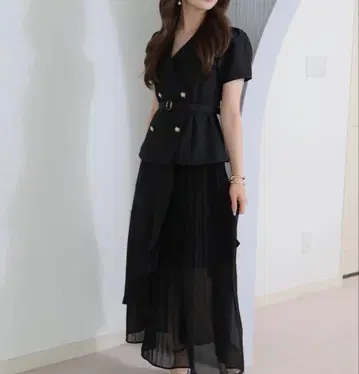 LIP SERVICE 자켓 레이어드 플리츠 원피스