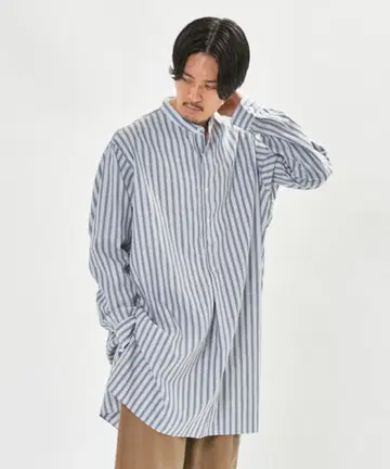 EDIFICE LA BOUCLE 밴드 카라 스모크 셔츠 스트라이프