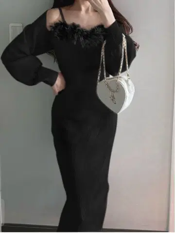 GRL 퍼 니트 원피스 x 가디건 셋업