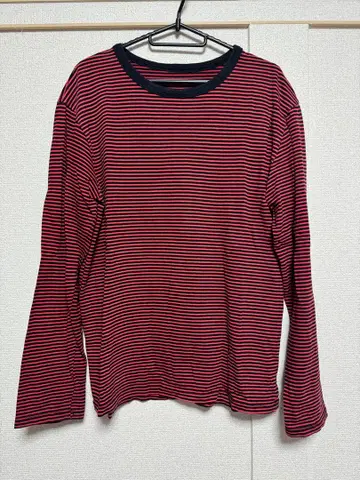 스트라이프 롱 T 레이어드 빨간색 블랙