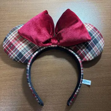 디즈니 체크 머리띠 빨간색 레드