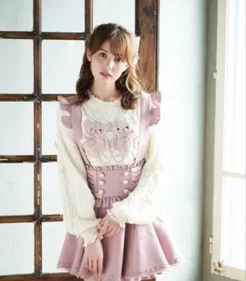 레이스업 서스펜더 치마바지 LIZLISA 핑크 지뢰 양산