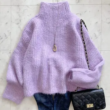 택 포함 새상품 미라 오웬 보틀넥 알파카 혼방 립 니트 풀오버 연보라