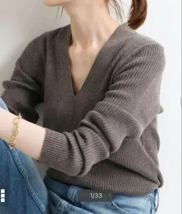 IENA 리브 V넥 풀오버 브라운 IENA