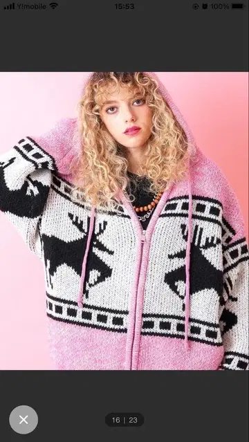 앙코락 루돌프 무늬 후드 부착 니트 후드티 프리 사이즈